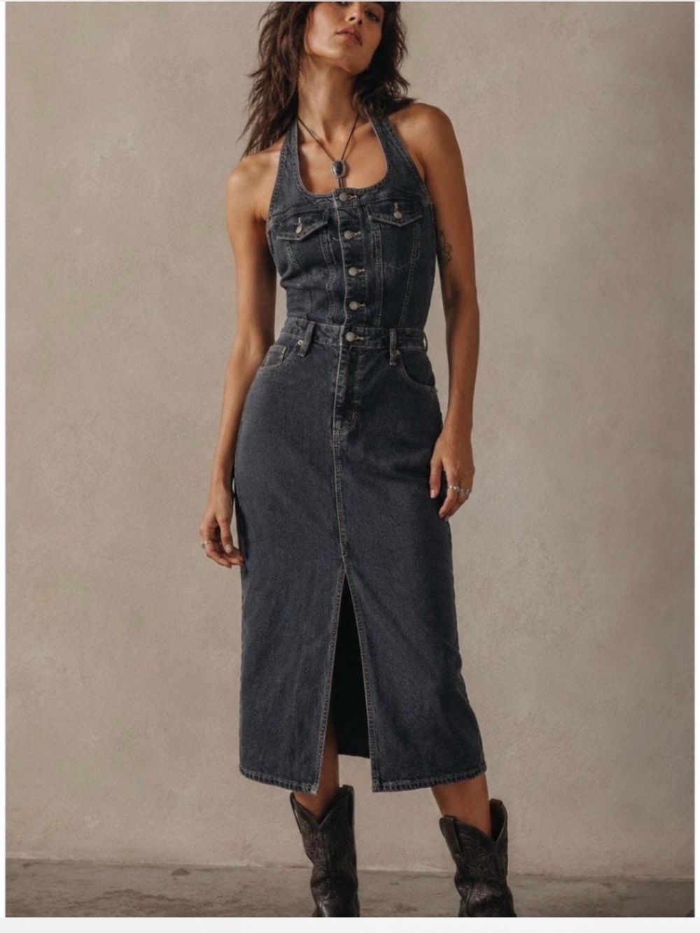 NWT Universal Thread Denim Halter Midi Dress